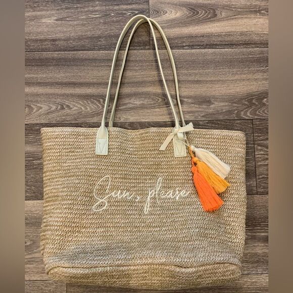Vacation Beach Sun Tote Bag Raffia with Tassels - Picture 1 of 6